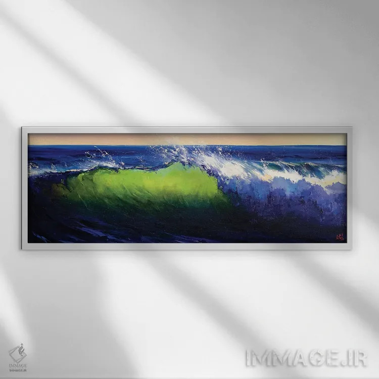 تابلو شکستن موج سبز اثر بُژنا فوخس - نمای قابدار سفید