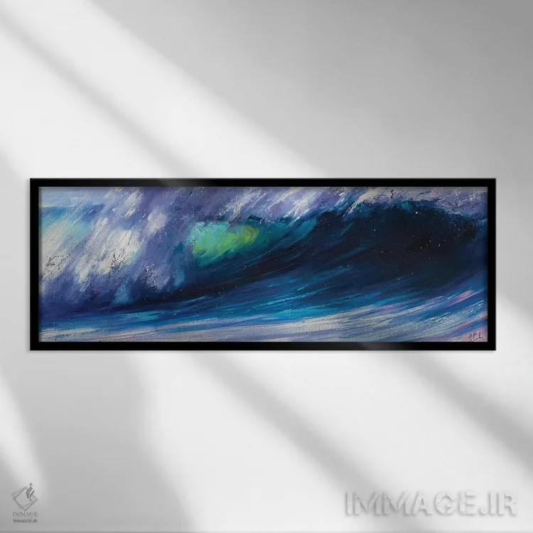 تابلو شکستن موج بر ساحل اثر بُژنا فوخس - نمای قابدار مشکی