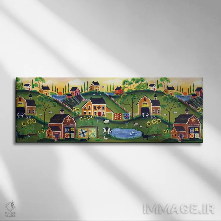 تابلو انبار لحافدوزان قرمز، مزرعه هنر مردم اثر شریل بارتلی - نمای روبهرو روی دیوار