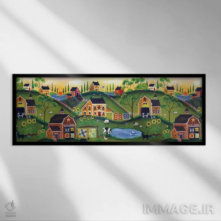 تابلو انبار لحافدوزان قرمز، مزرعه هنر مردم اثر شریل بارتلی - نمای قابدار مشکی