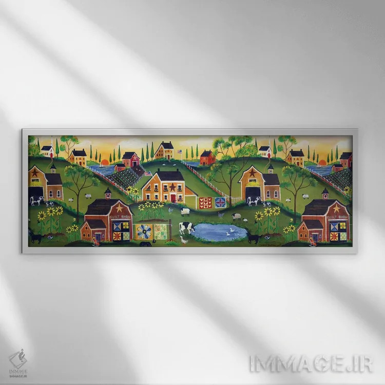 تابلو انبار لحافدوزان قرمز، مزرعه هنر مردم اثر شریل بارتلی - نمای قابدار سفید