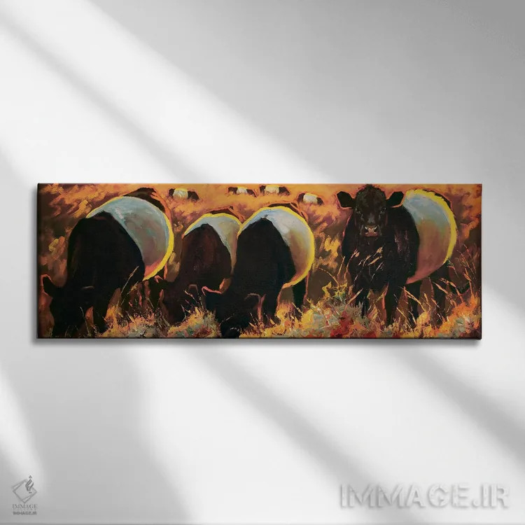 تابلو اوریوهای تاکستان (اشاره به گاوهای سیاهوسفید) اثر چری کریستنسن - نمای روبهرو روی دیوار