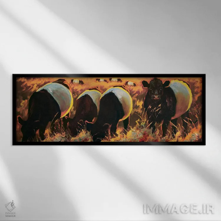 تابلو اوریوهای تاکستان (اشاره به گاوهای سیاهوسفید) اثر چری کریستنسن - نمای قابدار مشکی