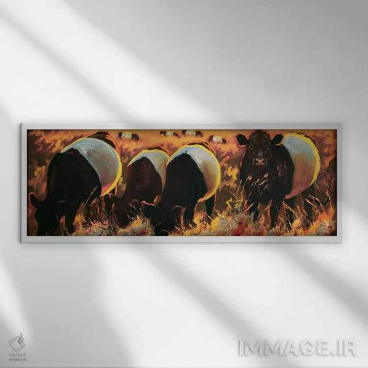 تابلو اوریوهای تاکستان (اشاره به گاوهای سیاهوسفید) اثر چری کریستنسن - نمای قابدار سفید