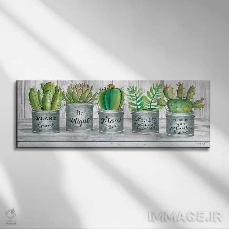 تابلو گلدان گالوانیزه با ساکولنت I اثر سیندی جیکوبز - نمای روبهرو روی دیوار