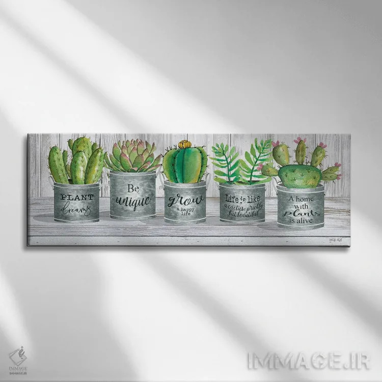 تابلو گلدان گالوانیزه با ساکولنت I اثر سیندی جیکوبز - نمای روبهرو روی دیوار