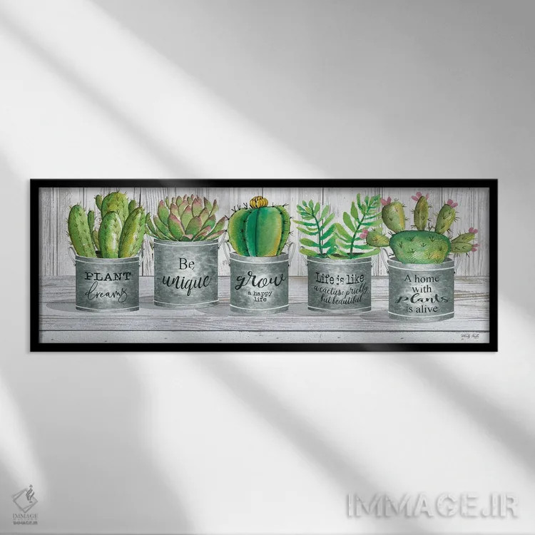 تابلو گلدان گالوانیزه با ساکولنت I اثر سیندی جیکوبز - نمای قابدار مشکی