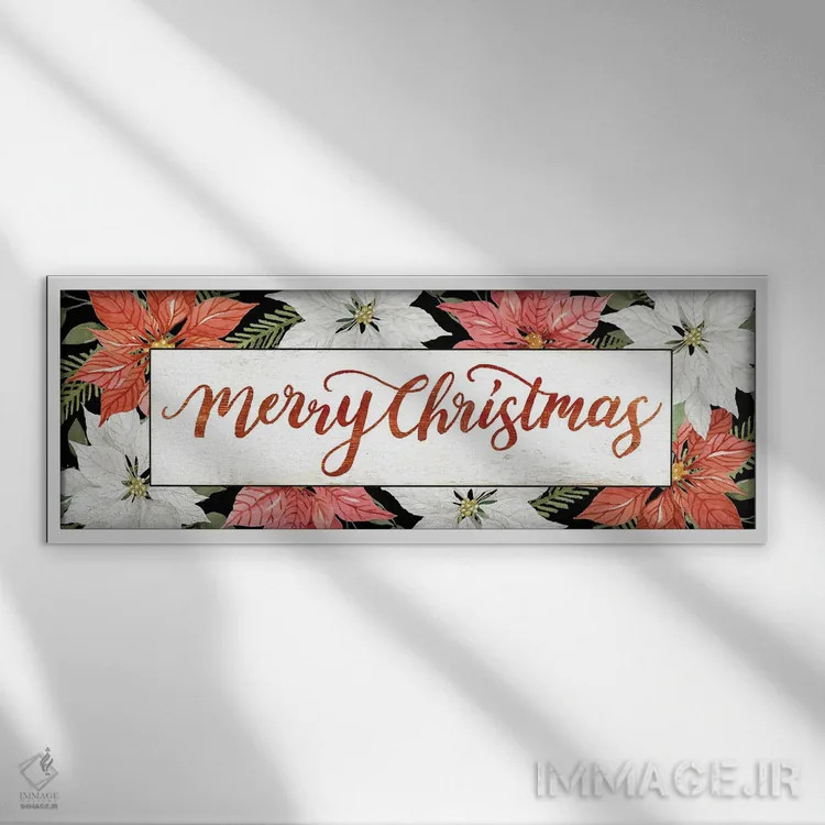 تابلو پوینستیاهای کریسمس مبارک (گل کریسمس) اثر سیندی جیکوبز - نمای قابدار سفید