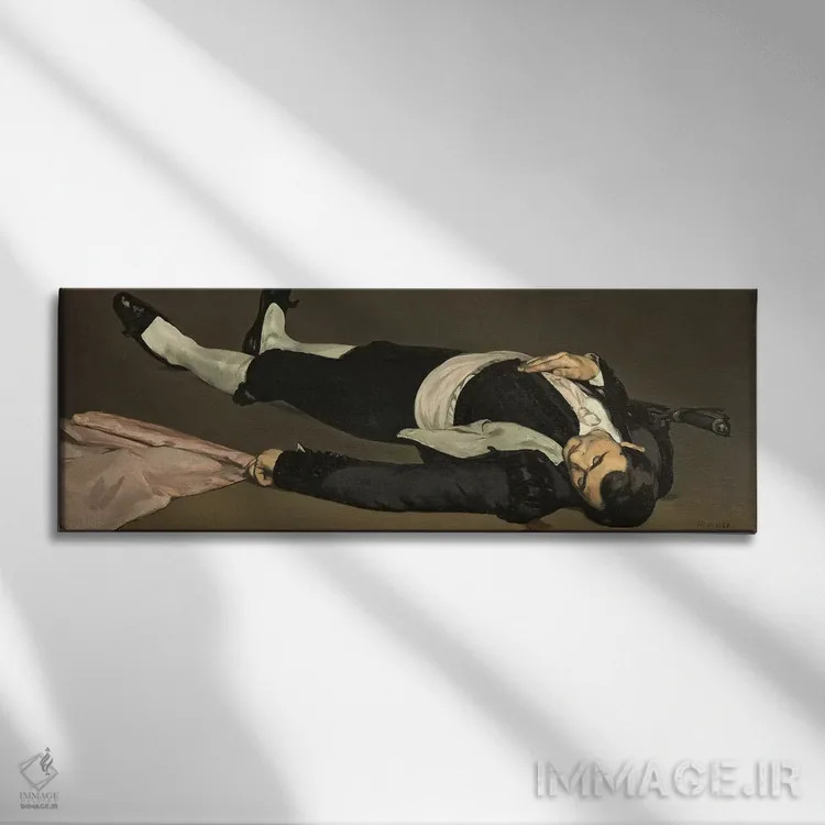 تابلو c.1864,تورهآدور مرده، حدود ۱۸۶۴ (نقاشی تاریخی) اثر ادوارد مانه (نقاش معروف فرانسوی) - نمای روبهرو روی دیوار