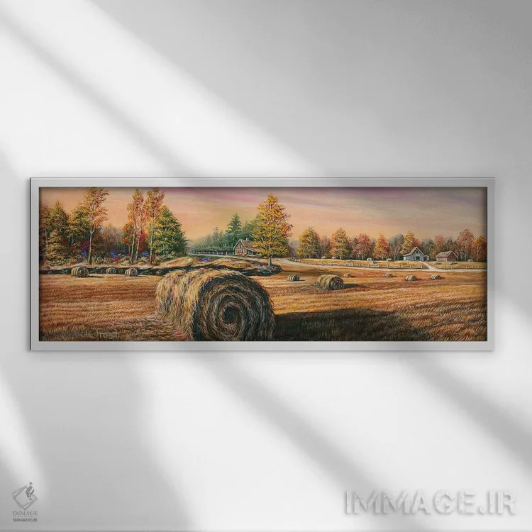تابلو مزرعه یونجه اثر کمبل فراست - نمای قابدار سفید