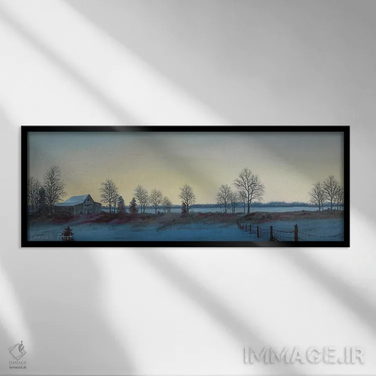 تابلو صبح زمستانی اثر کمبل فراست - نمای قابدار مشکی