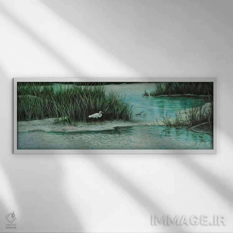 تابلو گشت صبحگاهی در مرداب اثر کمبل فراست - نمای قابدار سفید