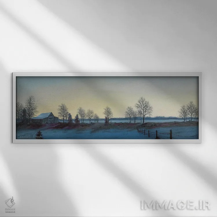 تابلو صبح زمستانی اثر کمبل فراست - نمای قابدار سفید