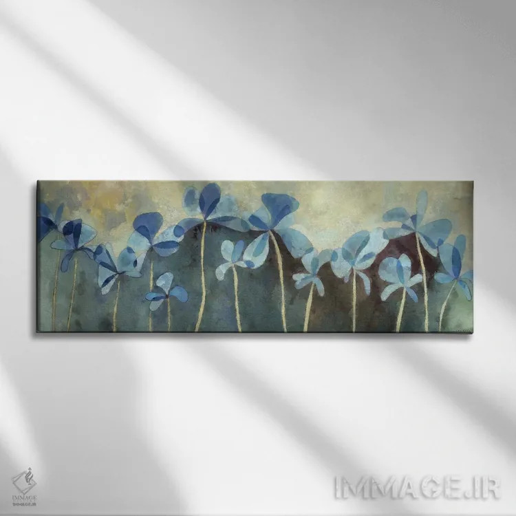 تابلو گلهای آبی اثر سینتیا دکر - نمای روبهرو روی دیوار