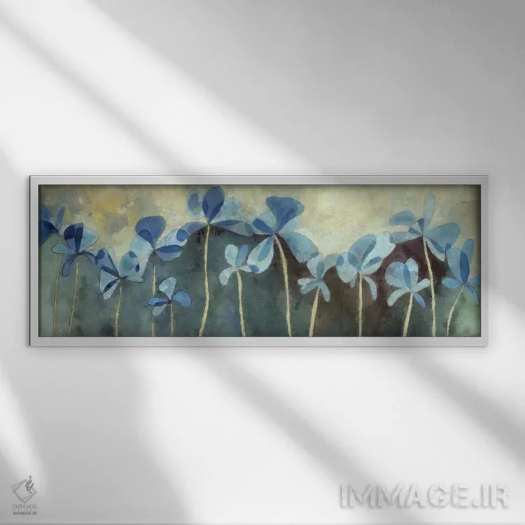تابلو گلهای آبی اثر سینتیا دکر - نمای قابدار سفید