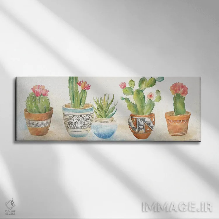 تابلو گلدانهای کاکتوس I اثر سینتیا کولتر - نمای روبهرو روی دیوار