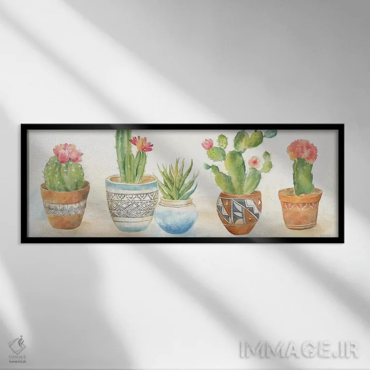 تابلو گلدانهای کاکتوس I اثر سینتیا کولتر - نمای قابدار مشکی