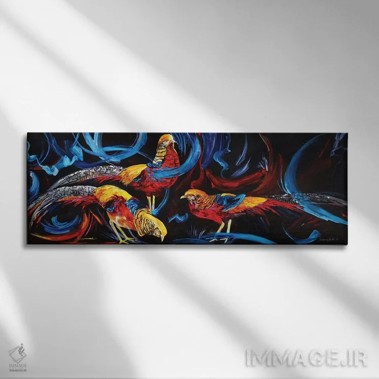 تابلو قرقاولهای طلایی اثر لیندزی دال - نمای روبهرو روی دیوار