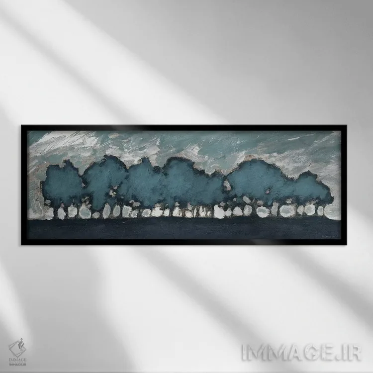تابلو غروب ردیف درختان اثر دن منیلی - نمای قابدار مشکی