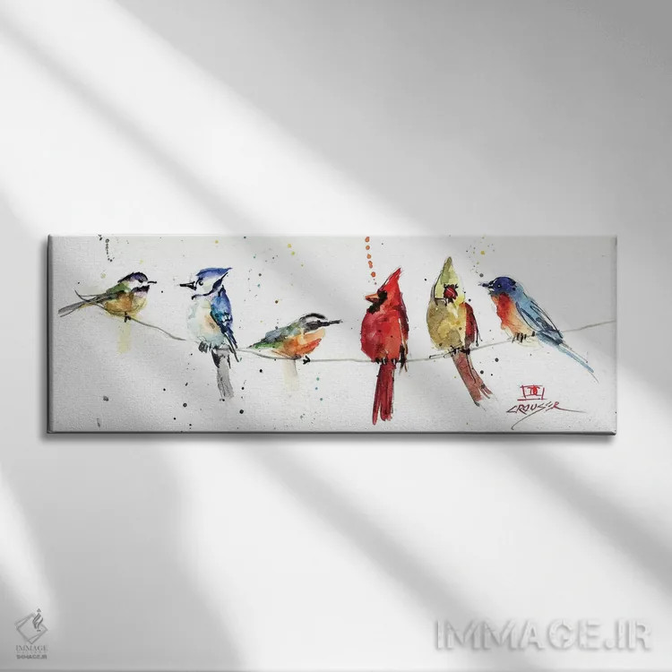 تابلو پرندگان روی سیم اثر باور کراوزر - نمای روبهرو روی دیوار