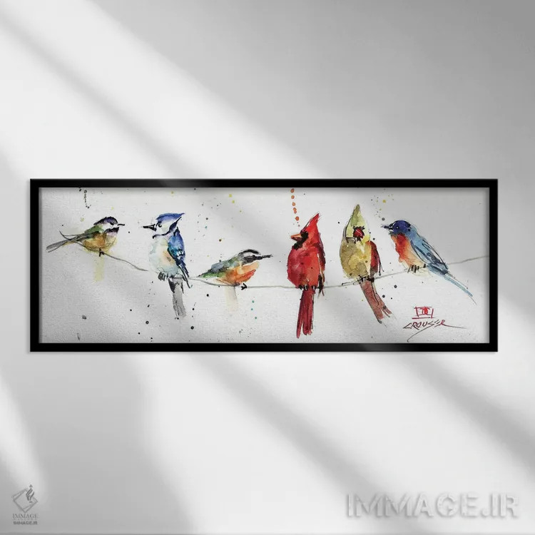تابلو پرندگان روی سیم اثر باور کراوزر - نمای قابدار مشکی