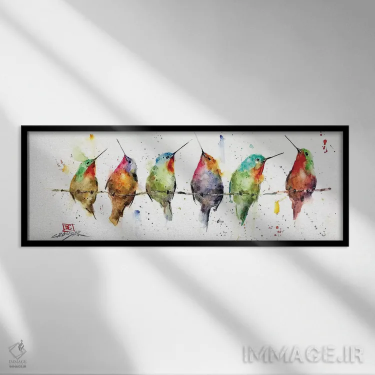 تابلو مرغ مگسخوار روی سیم اثر باور کراوزر - نمای قابدار مشکی
