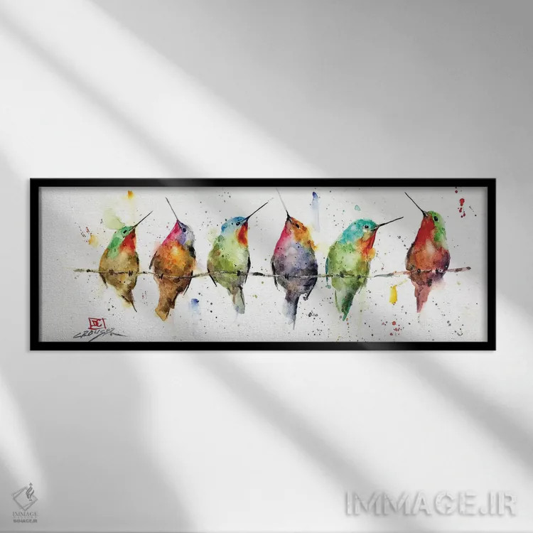 تابلو مرغ مگسخوار روی سیم اثر باور کراوزر - نمای قابدار مشکی