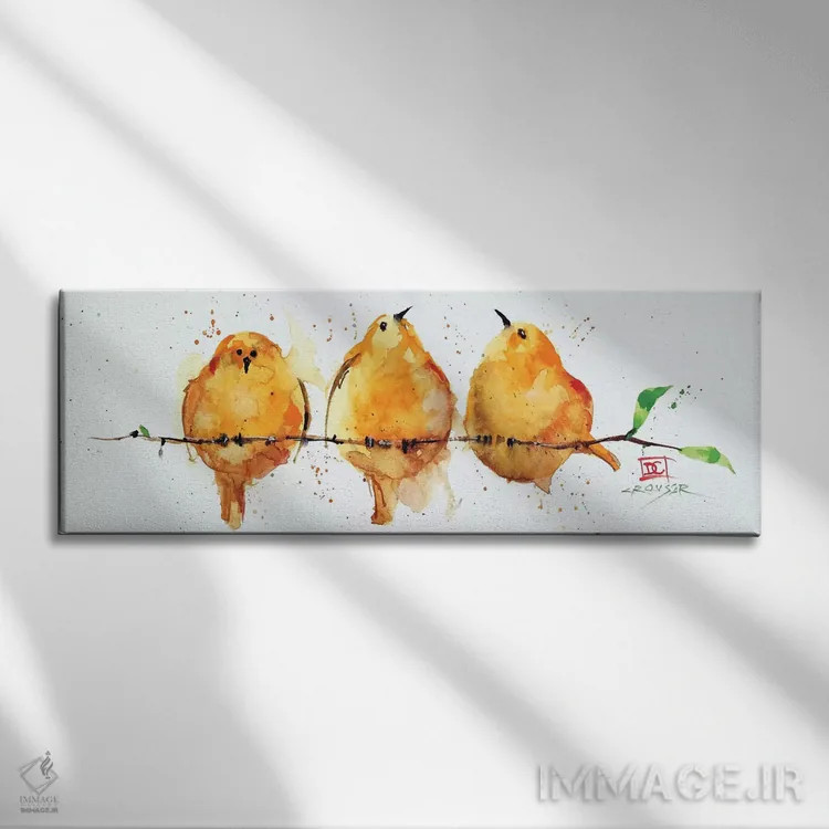تابلو پرندگان نارنجی اثر باور کراوزر - نمای روبهرو روی دیوار