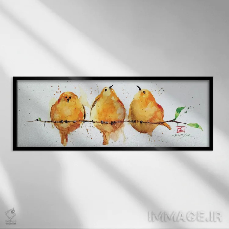 تابلو پرندگان نارنجی اثر باور کراوزر - نمای قابدار مشکی