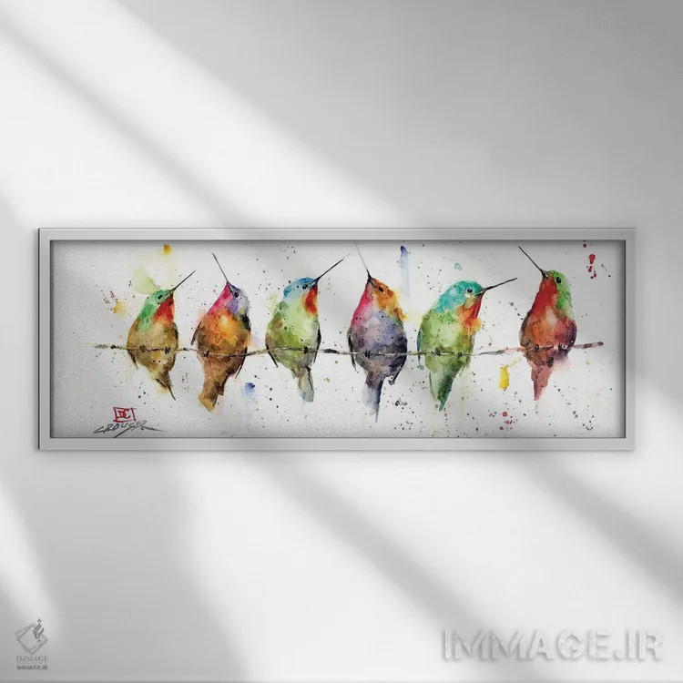 تابلو مرغ مگسخوار روی سیم اثر باور کراوزر - نمای قابدار سفید