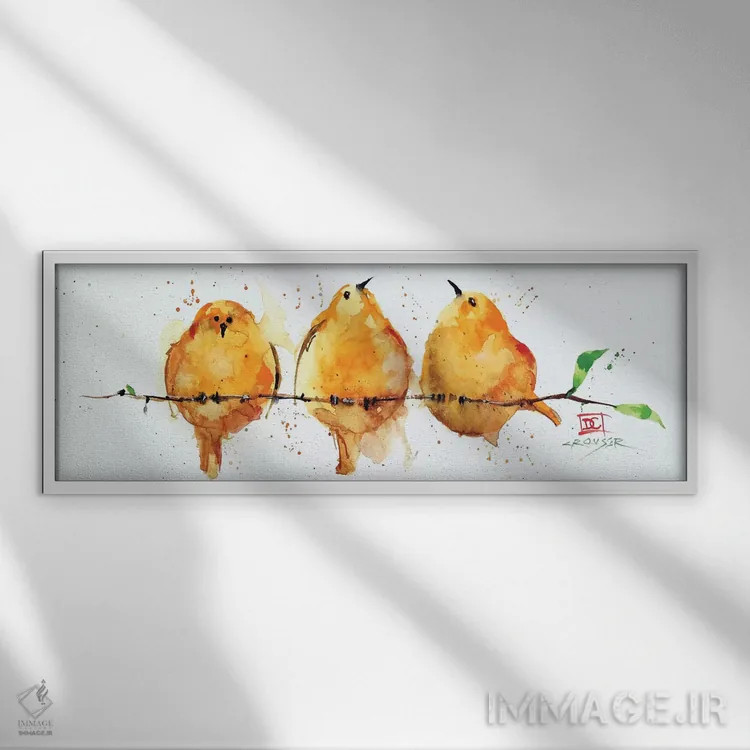 تابلو پرندگان نارنجی اثر باور کراوزر - نمای قابدار سفید
