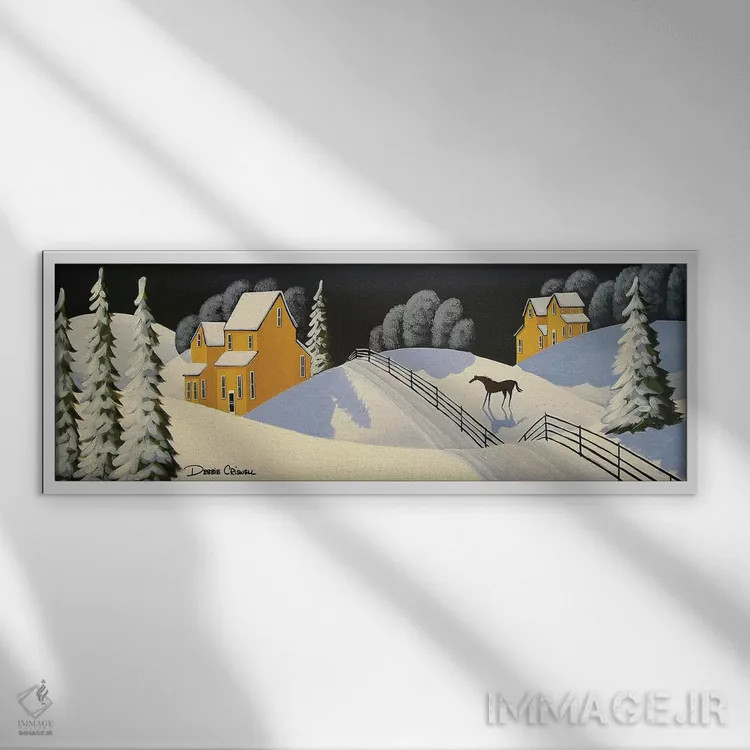 تابلو زمستان زیبای روستایی اثر دبی کریسول - نمای قابدار سفید