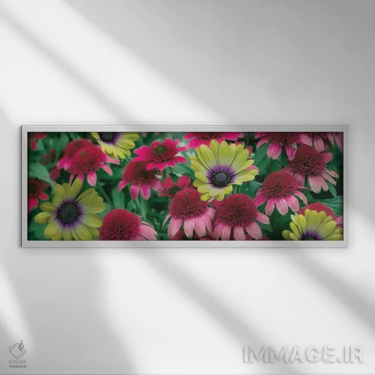 تابلو گلهای مخلوط پانورامایی اثر دنیس فراتس - نمای قابدار سفید