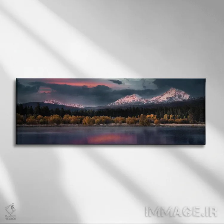 تابلو پانورامای طلوع قلههای سیسترز (کوهستان) اثر دنیس فراتس - نمای روبهرو روی دیوار