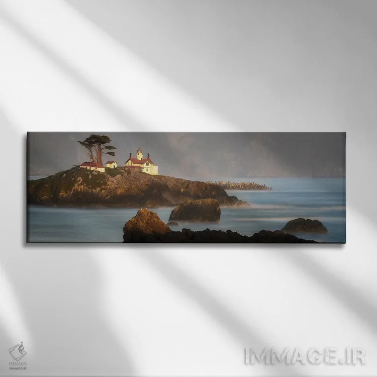 تابلو پانورامای فانوس دریایی کالیفرنیا اثر دنیس فراتس - نمای روبهرو روی دیوار