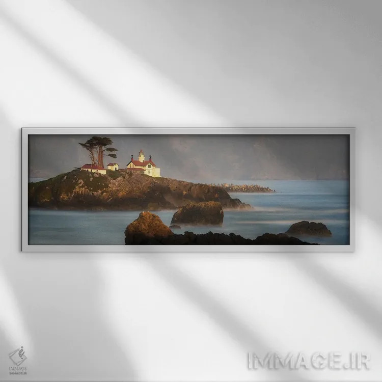 تابلو پانورامای فانوس دریایی کالیفرنیا اثر دنیس فراتس - نمای قابدار سفید