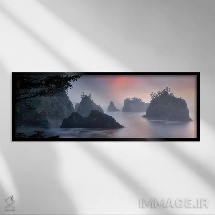 تابلو پانورامای طلوع ساحل اورگان اثر دنیس فراتس - نمای قابدار مشکی