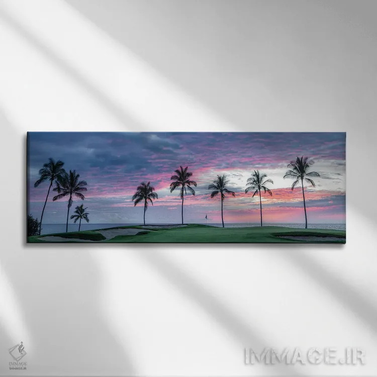 تابلو پانورامای غروب نخلها اثر دنیس فراتس - نمای روبهرو روی دیوار
