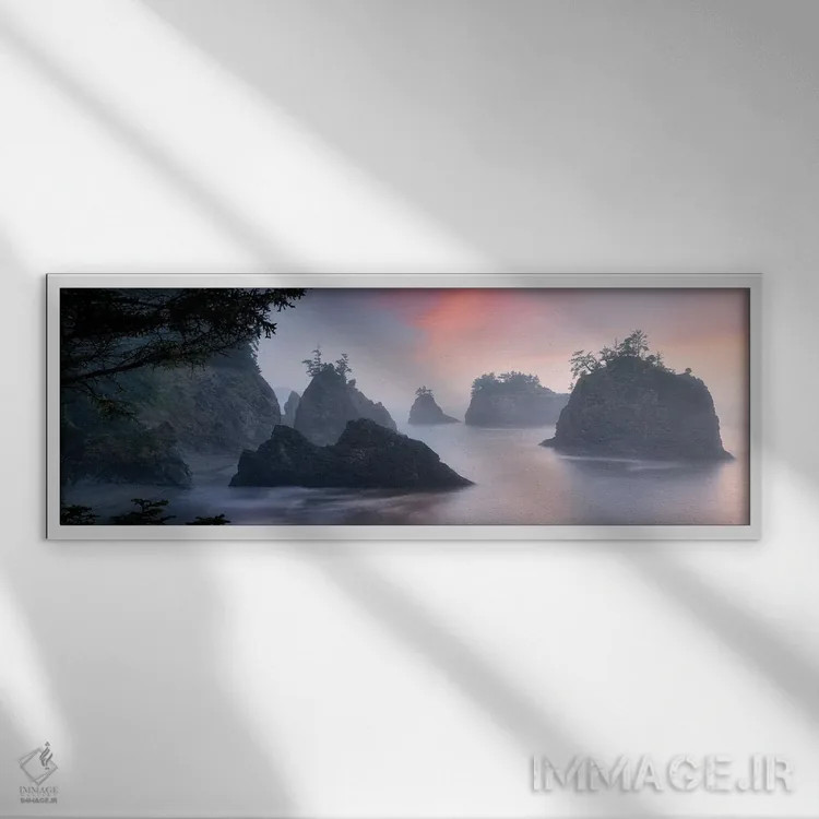 تابلو پانورامای طلوع ساحل اورگان اثر دنیس فراتس - نمای قابدار سفید