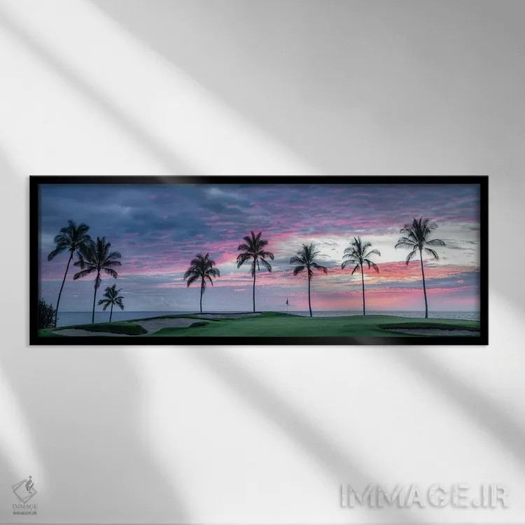 تابلو پانورامای غروب نخلها اثر دنیس فراتس - نمای قابدار مشکی