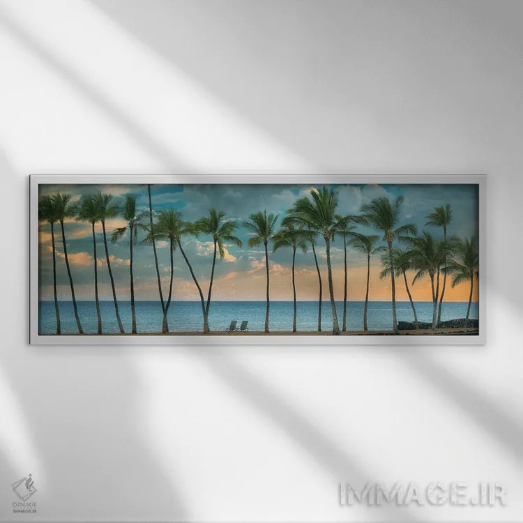 تابلو پانورامای غروب نخلها II اثر دنیس فراتس - نمای قابدار سفید