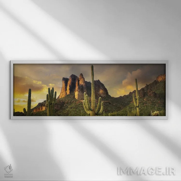 تابلو پانورامای غروب بیابان اثر دنیس فراتس - نمای قابدار سفید