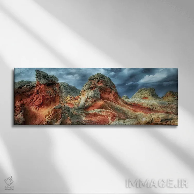 تابلو پانورامای ساختار صخرهای رنگارنگ اثر دنیس فراتس - نمای روبهرو روی دیوار