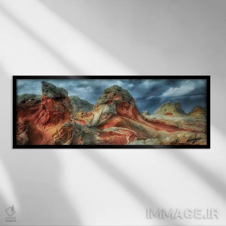 تابلو پانورامای ساختار صخرهای رنگارنگ اثر دنیس فراتس - نمای قابدار مشکی