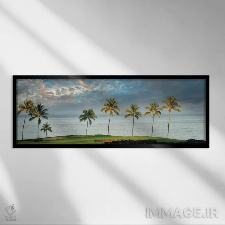 تابلو طلوع خورشید بر زمین گلف اثر دنیس فراتس - نمای قابدار مشکی