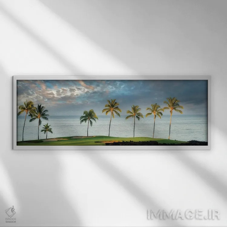 تابلو طلوع خورشید بر زمین گلف اثر دنیس فراتس - نمای قابدار سفید