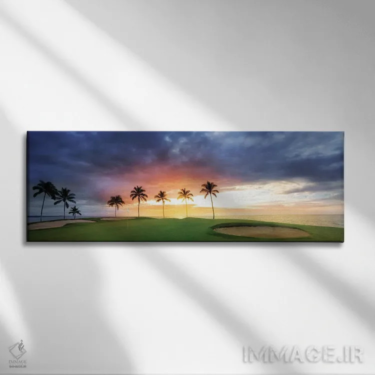 تابلو غروب زمین گلف گرمسیری اثر دنیس فراتس - نمای روبهرو روی دیوار