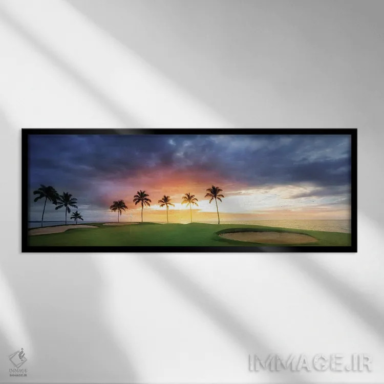 تابلو غروب زمین گلف گرمسیری اثر دنیس فراتس - نمای قابدار مشکی