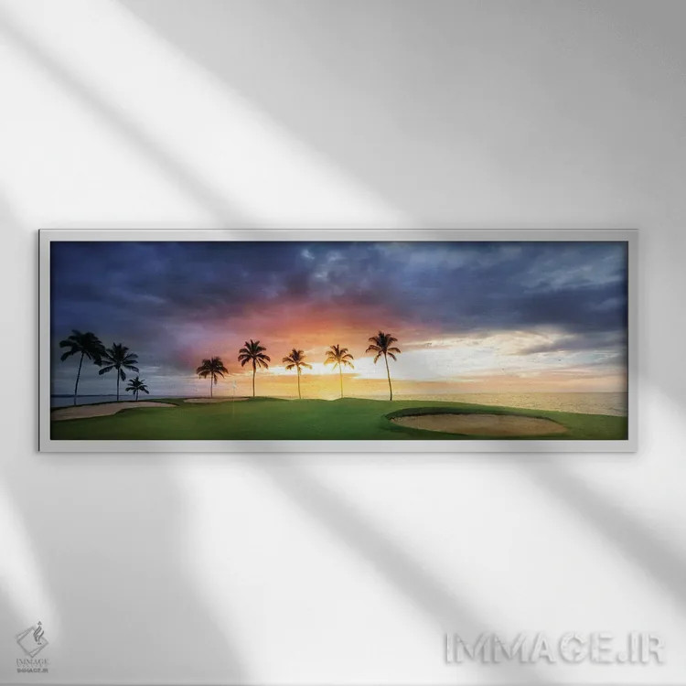 تابلو غروب زمین گلف گرمسیری اثر دنیس فراتس - نمای قابدار سفید
