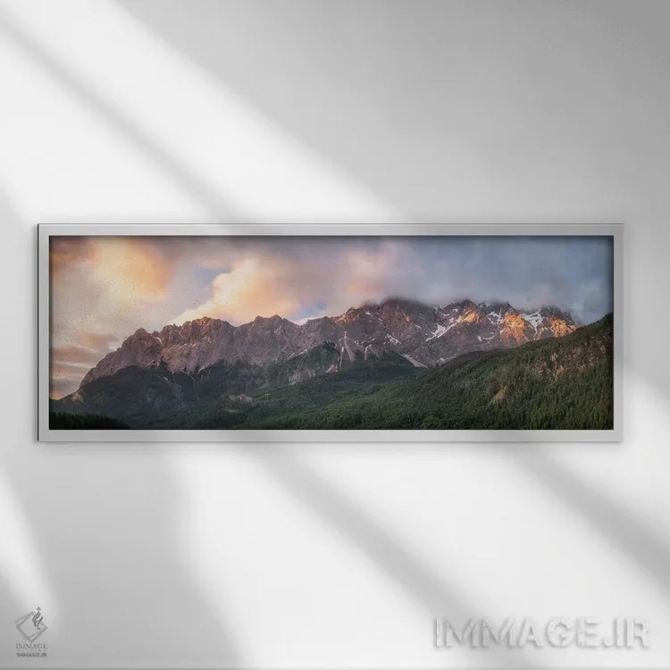 تابلو پانورامای طلوع آلپی اثر دنیل گاستاگر - نمای قابدار سفید